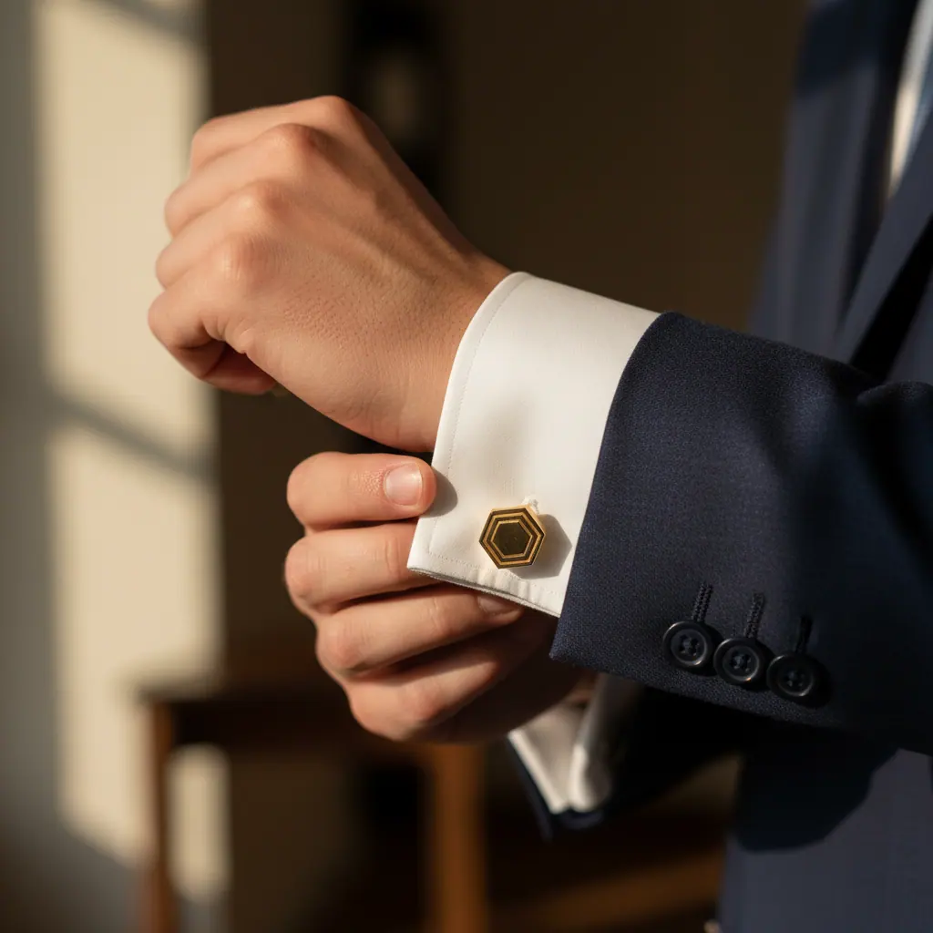 Boutons de manchette premium en or blanc et nacre blanche pour smoking