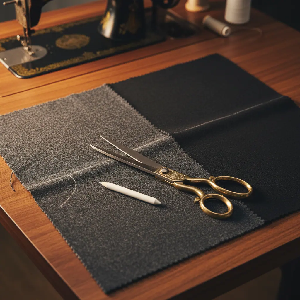 Détail d'un revers cran aigu sur costume anthracite en flanelle Vitale Barberis Canonico