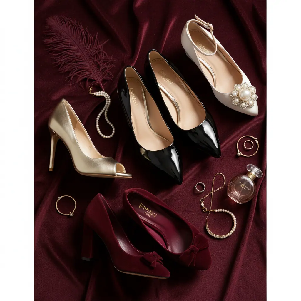 Escarpins soirée femme en satin noir avec bride et talon aiguille fin