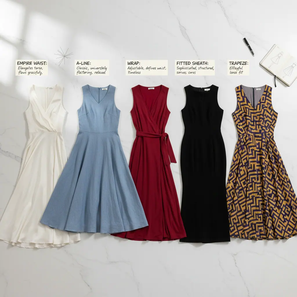 Détail d'un drapé de robe cocktail avec buste structuré et jupe évasée, silhouette A valorisée