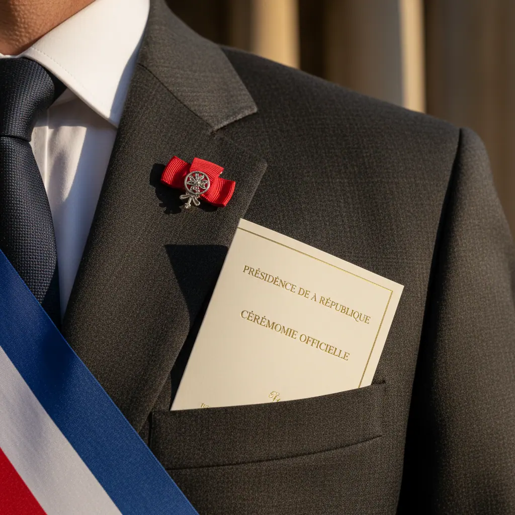 Détail des décorations officielles posées sur le revers d'un frac diplomatique